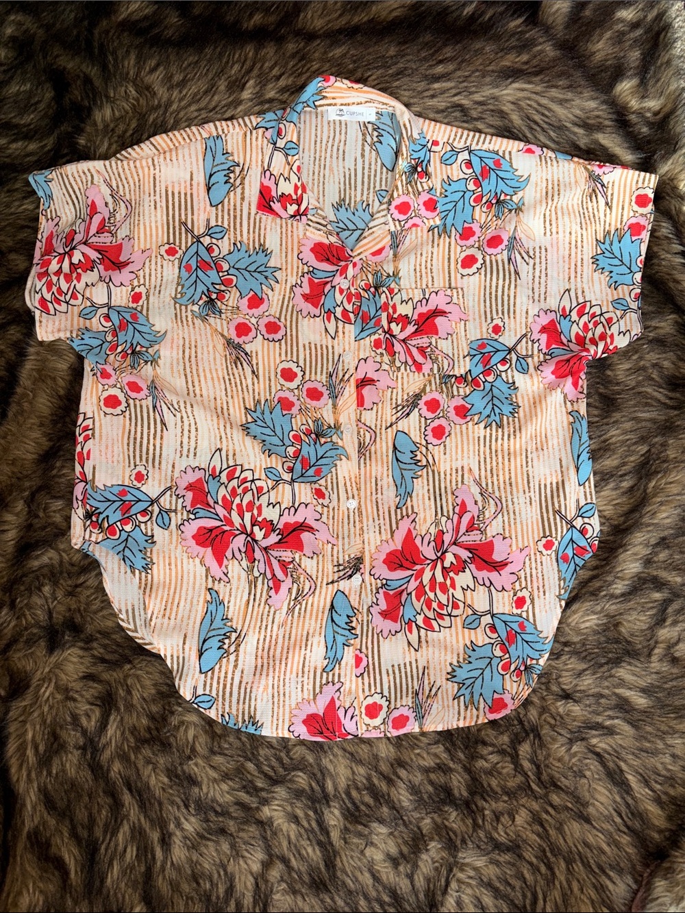 CUPSHE Swimsuit Cover Up Shirt Floral Stripe Button Down Size Small Boho